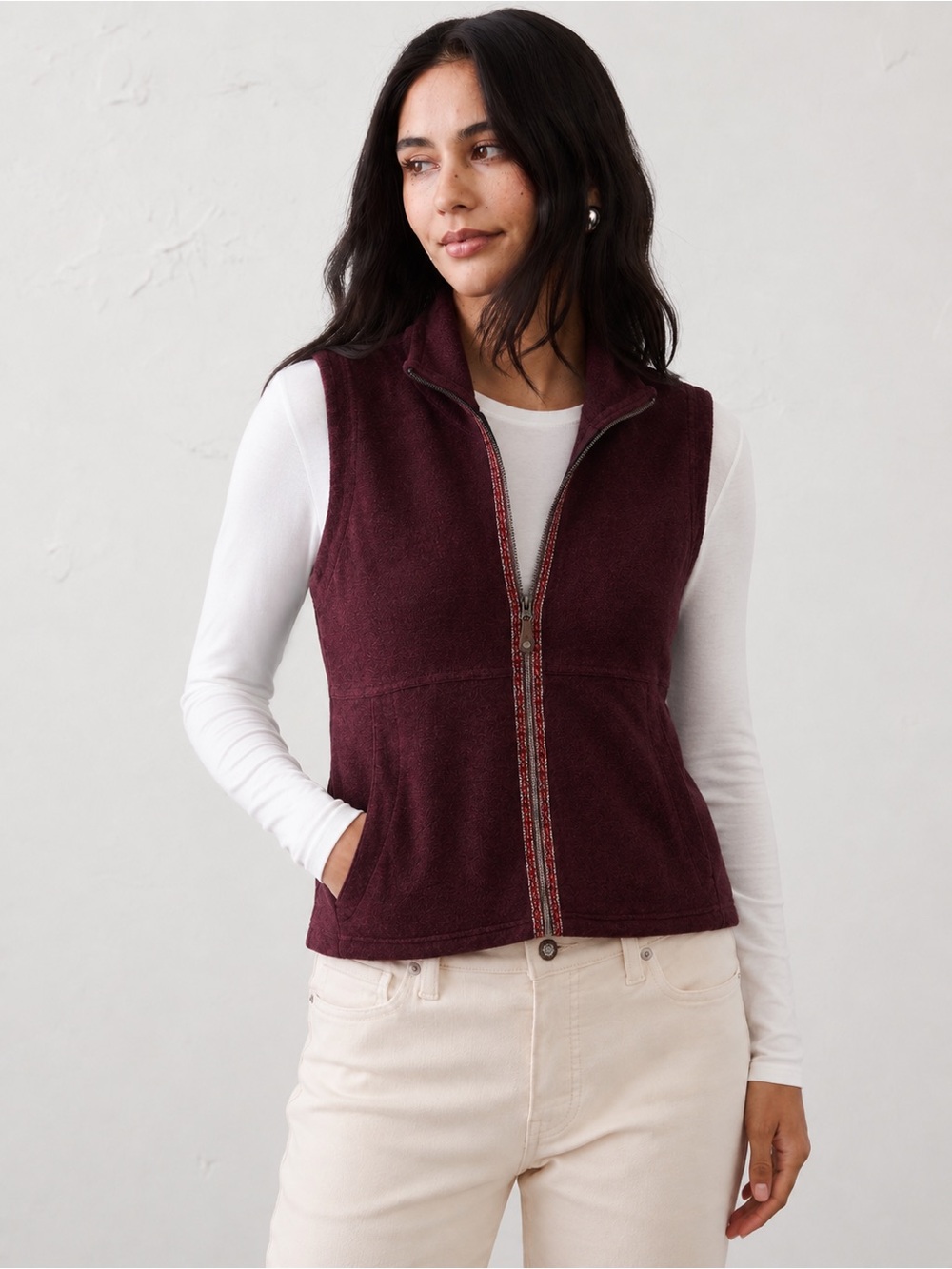 Sherpa Adventure Gear Maroon Zip-Front Fleece Vest